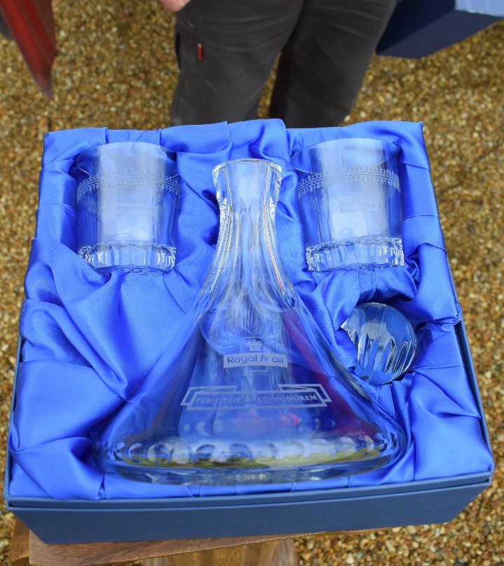 Royal Mail decanter and glasses presented to Mr Read 