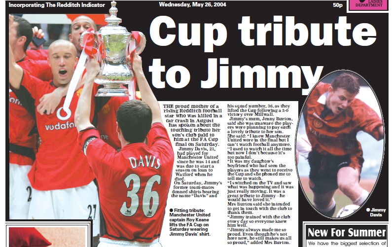 Cup tribute for Jimmy Davis front page from May 26 2004